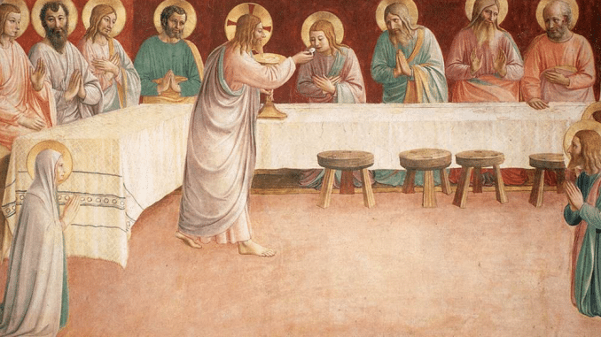 Fra_Angelico_-_Institution_of_the_Eucharist_(Cell_35)_-_WGA00549